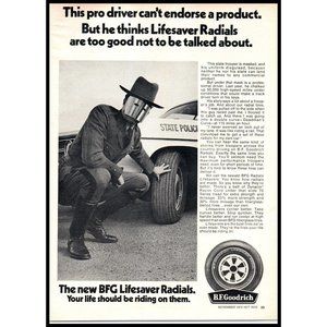 1970 BF Goodrich Lifesaver Tires Vintage Print Ad State Trooper Mask Wall Art